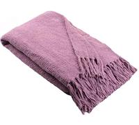 Appletree Couvre-lit chenille chiné 130 x 180 cm Violet Couverture de canapé texturée pompons