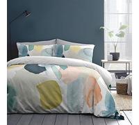 Appletree - Housse de Couette Aquarelle Blanche - Lit Simple (140 x 200 cm) - 100% Coton Doux - 1 taie d'oreiller - Design réversible - Parure de lit Blanche avec Peinture Arc-en-Ciel - Housse de