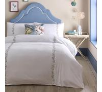 Appletree - Housse de Couette Blanche Broderie Florale - Lit Super King Size (260x220cm) - Doux 200 Fils au Pouce Carré - 100% Coton Naturel - 2 Taies d'oreiller - Parure de Lit Luxe Blanche avec