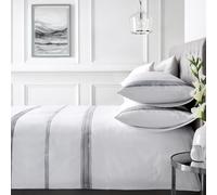 Appletree - Housse de Couette Blanche Unie brodée - King Size (230 x 220 cm) - 100% Coton Doux - 200 Fils au Pouce carré - 2 taies d'oreiller - literie hôtel & Lin Blanc - literie brodée Noire