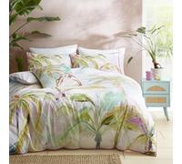 Appletree - Housse de Couette Motif Feuilles de Palmier Tropicales - King Size (230 x 220 cm) - 100% Coton - Bord passepoilé Rose - 2 taies d'oreiller - Parure de lit Tropicale Verte avec Feuille -