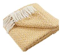 Appletree - Jeté de canapé Ocre (180 x 130 cm) - Coton recy urable - Couverture Jaune texturé - Jeté de canapé Ocre avec Pompons - Couverture tissée - Couverture en Coton Jaune - Jeté tricoté