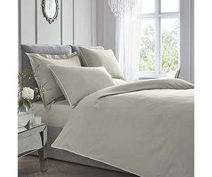 Appletree Parure de lit - Argent - Lit 1 Place (140x200cm) - 200 Fils - Doux Luxe 100% Coton - Bordures passepoilées - 1 Taie d'oreiller Incluse - Linge de lit & Linge de lit Lavable Style hôtel