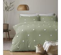 Appletree - Parure de lit Super King Size (230 x 220 cm) - 100% Coton Doux - 2 taies d'oreiller - Housse de Couette Vert Sauge à Pois Blancs - Literie Verte
