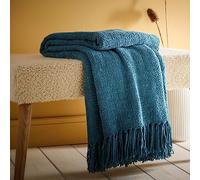 Appletree Plaid Chenille Sarcelle - 130 x 180 cm - Couverture Texturée Pompons - Bleu Sarcelle - Accessoire Meublant
