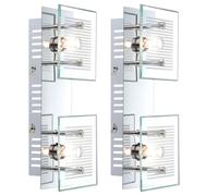 Applique Applique Applique Spot Spot Spot Lampe de couloir, 2 flammes, plaque de verre blanc rayé chrome, douilles G9, LxlxH 25x10x7,5cm