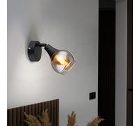 Applique applique murale 1 lampe métal verre fumé spot mural boule, 1x E14, 9x14cm, salon, couloir, chambre