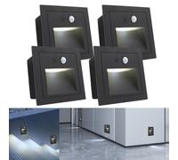 Applique de marchepied LED avec détecteur de mouvement, lumière blanche froide, indice de protection IP65, lot de 4, couleur noire