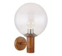 Applique d'extérieur applique murale aspect bois boule de verre éclairage de façade lampe de porte d'entrée, acier inoxydable marron, 1x E27, DxH 25 x 37 cm