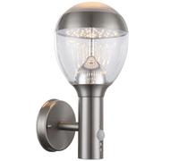 Applique d'extérieur avec détecteur de mouvement Lumière de jardin Applique d'extérieur de maison, boule en acier inoxydable clair, 11,5W 750lm 3000K, LxHxP 15x31,7x17,3 cm