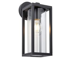 Applique d'extérieur HAMDEN, forme tubulaire et grille, noir et transparent, 1xE27x10W, aluminium, dimensions : 35x13x19,5 cm, IP44, Endon