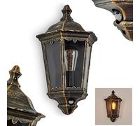 Applique d'extérieur Hongkong avec détecteur de mouvement, lampe murale look antique en métal/verre brun-doré/clair, applique rétro/vintage, douille E27, pour terrasse/cour/entrée, sans ampoule