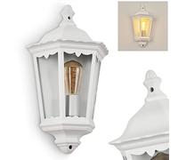 Applique d'extérieur Hongkong, lampe murale au look antique en métal/verre blanc/clair, applique murale avec douille E27, lampe d'extérieur rétro/vintage pour terrasse/cour/entrée. sans ampoules