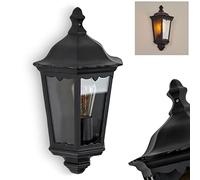 Applique d'extérieur Hongkong, lampe murale au look antique en métal/verre noir mat/clair, applique avec douille E27, lampe d'extérieur rétro/vintage pour terrasse/cour/entrée, sans ampoules