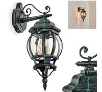 Applique d'extérieur Lentua, lampe murale descendante look antique en métal/verre noir/vert/clair, applique, E27, rétro/vintage lampe d'extérieur pour terrasse, véranda et cour, IP44, sans ampoules
