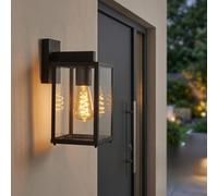 Applique d'extérieur Palanga, lampe d'extérieur en métal/verre en noir/clair, lampe murale vers le bas pour terrasse/cour/entrée, 1 x E27, lampe murale avec un super effet de lumière, sans ampoules