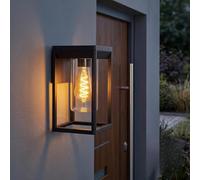 Applique d'extérieur Palanga, lampe d'extérieur en métal/verre en noir/clair, lampe murale vers le bas pour terrasse/cour/entrée, 1 x E27, lampe murale avec un super effet de lumière, sans ampoules