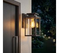 Applique d'extérieur Tieva, lampe murale moderne, métal/verre en noir/argent/clair, applique carrée à 1 flamme, E27, lampe d'extérieur avec effet lumineux vers le bas pour l'entrée, IP44,sans ampoules