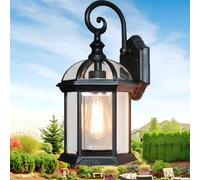 Applique E27 nostalgique Antique Verre Luminaire Extérieur Applique, Lanterne E27 Eclairage du chemin pour l'éclairage extérieur mural Métal de Balcon cour jardin maison Couloir (Color : Black)