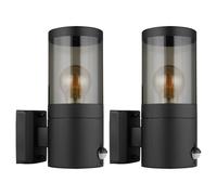 Applique, éclairage extérieur avec détecteur de mouvement, éclairage de jardin, éclairage de façade, IP44, acier inoxydable, fumée noire, 1x E27, HxLxÜ 24,5x10,2x17cm, lot de 2