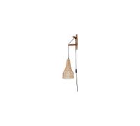 Applique en métal doré, base bois de manguier, abat-jour maillage argenté mat, E27, 1 ampoule - White Label, Alen - 18x17x47 cm