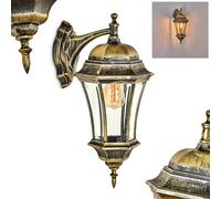 Applique extérieure Etoe, applique descendante look antique en métal/verre brun-or/clair, applique douille E27, luminaire extérieur de style champêtre pour terrasse, véranda et cour, sans ampoule