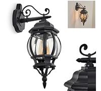 Applique extérieure Lentua, lampe murale vers le bas en look antique en métal/verre en noir/clair, E27, lampe extérieure rétro/vintage pour terrasse, véranda, cour, IP44, sans ampoules