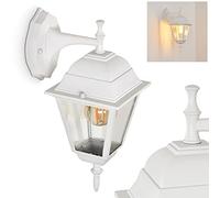 Applique extérieure Naofe vers le bas, lampe murale classique en métal/verre en blanc, lampe d'extérieur à 1 flamme avec vitres en verre véritable pour entrée/cour/terrasse, E27, IP44, sans ampoules