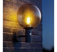 Applique murale d'extérieur applique murale LED avec détecteur de mouvement lampe de façade, boule de verre fumée en acier inoxydable anthracite, 7W 806lm blanc chaud, LxPxH 26,5x25x37 cm