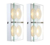 Applique LED applique en verre lampe de couloir lampe de salon chromée avec plaque de verre, finition satinée claire, 2x 5W 360lm blanc chaud, LxPxH 25x12,5x6,5 cm, lot de 2