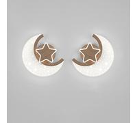 Applique LED Lune Intérieur Bois 12W Moderne Lampe Murale Enfants Etoiles et Lune Lampe de chevet 3 couleurs Température Garçon Fille Chambre à coucher Eclairage mural pour chambre d'enfant,2pcs.