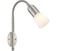 Applique liseuse Flexo applique chambre lit applique avec câble pour douille, spot mobile, métal nickel verre blanc, 1x douille E14, HxLxPxÜ 46x29,5x23,5x26 cm