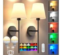 Applique murale 1/2 style industriel rétro avec 15 couleurs d'éclairage, ampoule rechargeable 1800 mAh et abat-jour en tissu blanc. Idéale pour la chambre, le salon, la cuisine et les coiffeuses de sa