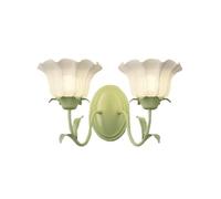 Applique murale à 2 lumières pour salle de bain, tulipe, verre de lait, fleur, double lampe, lampe de vanité sur miroir, lampe murale nordique moderne verte florale pour chambre de fille, chevet, coul