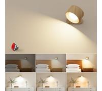 Applique murale à piles, lampe murale LED avec éclairage réglable à 360°, applique murale d'intérieur avec 3 modes de couleur, 3 niveaux de luminosité, contrôle tactile, lecture, chevet
