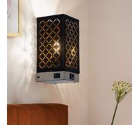 Applique murale abat-jour en tissu lampe de salon or noir avec connexion USB, textile métallique, 1x E14, LxH 10x20,5 cm