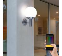 Applique murale Applique murale Lampe boule Lampe d'extérieur Éclairage d'entrée Smart LED Acier inoxydable, plastique blanc, Contrôle par application, 1x 9 watt 806 lm, HxL 31,5x20 cm