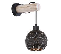 Applique murale Applique murale Lampe de salon Bois avec abat-jour en cristal sphérique, abat-jour à barre ronde, 1x E27, L x H x P 15x40x25 cm, salon
