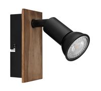Applique murale applique murale lampe en bois lampe de salon avec spot mobile, métal noir brun foncé, 1x GU10, LxH 6x10,5 cm