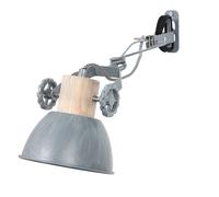Applique murale applique spot lampe spot lampe de chambre, spot mobile métal chêne bois gris, douille E27, LxlxH 30,5x17x10,5cm