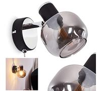 Applique murale Arconciel en métal chrome et noir et verre fumé, spot mural rotatif vintage avec interrupteur intégré, idéal dans un salon rétro, pour 1 ampoule E14, ampoule(s) non incluse(s)
