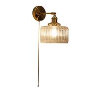 Applique Murale avec Interrupteur à chaînette, Style Industriel Moderne, Abat-Jour en Verre, Lampe de Chevet en Laiton pour Chambre, Salon, Couloir, Cuisine, etc.