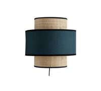 Applique murale bi-matière en rabane et lin bleu canard H24 cm LITCHI