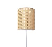 Applique Murale Bohème E27 avec Prise et Interrupteur - Lampe SUKI en Rotin Beige Naturel pour Chambre ou Salon