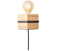 Applique murale - Brilliant - Benny - E27 40W - interrupteur sur fil - noir et nature - métal et bambou - ampoule non incluse