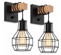 Applique murale, câble de suspension réglable, design rustique en métal et en bois, lot de 2, ampoule non incluse