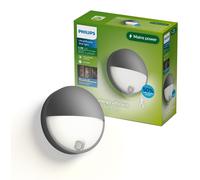 Applique murale Capricorn de Philips, 4,3 W, anthracite, aluminium, classe II, design moderne, idéale pour garage, jardin, terrasse, équipée d'un détecteur de mouvement et d'un capteur jour/nuit