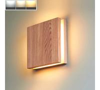 Applique Murale carrée de 22 cm pour Chambre à Coucher, Salon, Couloir, Restaurant, 3 températures de Couleur, Applique Murale LED 9 W à intensité Variable, Applique Murale intérieure en Bois de Haut
