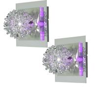 Applique murale chromée, boule tressée, lampe de salon, lampe de couloir, acier brossé, LED décorative violette, 1x douille G4, Lxl 17x17 cm, lot de 2