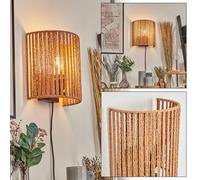 Applique murale Colmeal, lampe murale en métal/corde/raphia noir/naturel, luminaire au design bohème, murale avec prise et interrupteur, câble amovible, effet lumineux UP&Down, 1x E27, sans ampoule